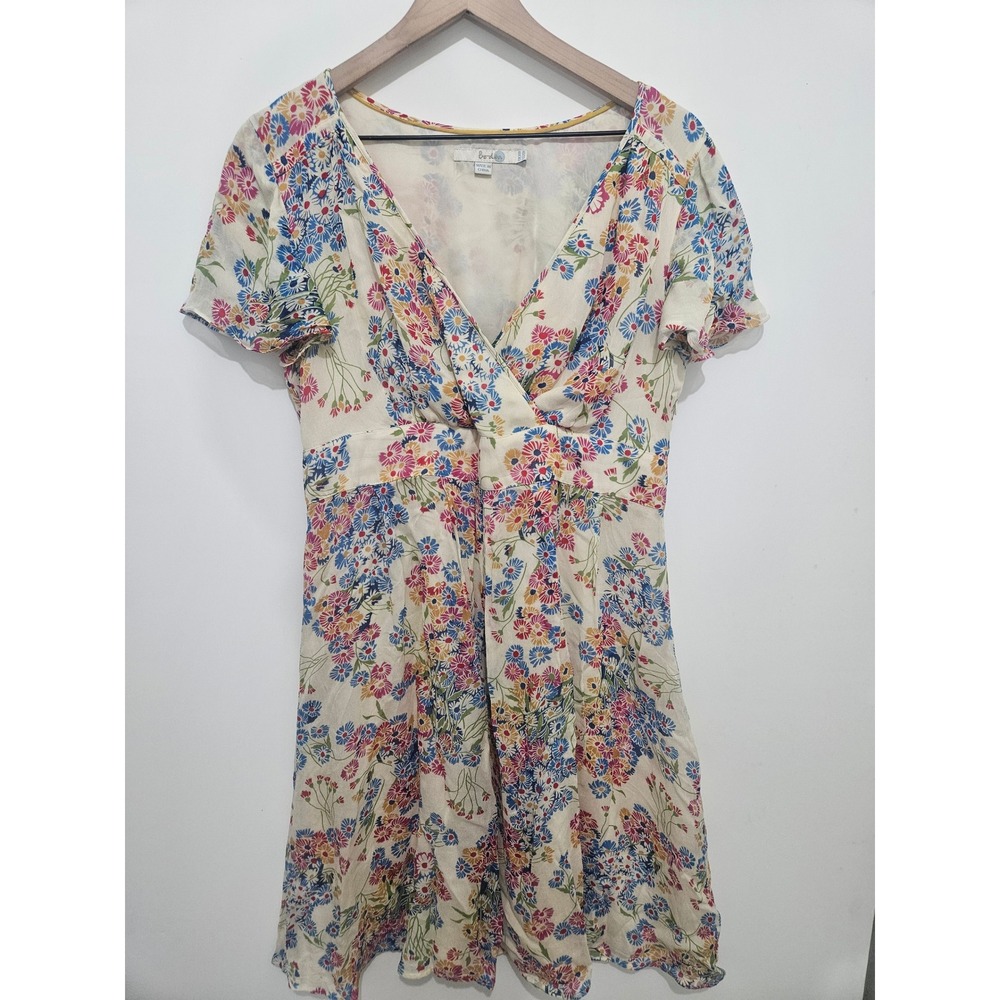 Boden WH359 Women‎ Multi-Color Floral V-Neck Viscose Mini Dress US 10R UK 14R